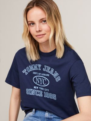 t-shirt varsity relaxed fit con logo blu da donne tommy jeans