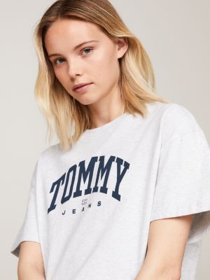 t-shirt varsity oversize con logo grigio da donne tommy jeans