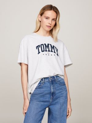 Varsity Logo Oversized T Shirt Grey Tommy Hilfiger