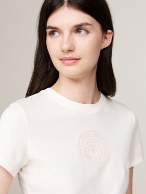 camiseta explorer con logo universitario blanco de mujeres tommy jeans