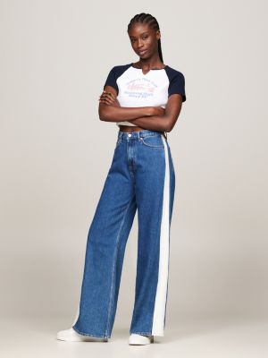 t-shirt crop prep explorer dual gender blu da donne tommy jeans