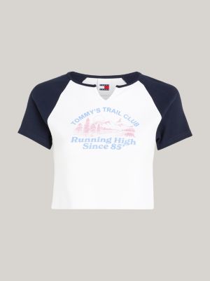 t-shirt crop prep explorer dual gender blu da donne tommy jeans