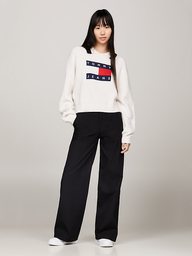 white flag badge boxy cropped jumper for women tommy jeans