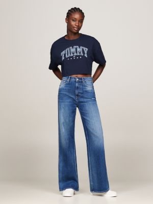 t-shirt crop hilfiger prep explorer oversize blu da donne tommy jeans