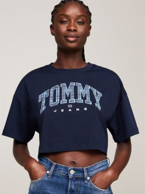 t-shirt crop hilfiger prep explorer oversize blu da donne tommy jeans