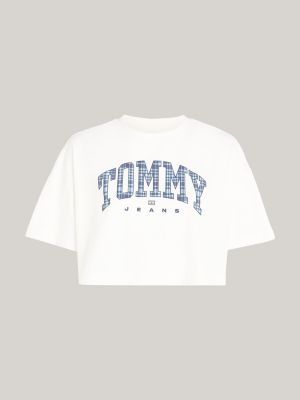 t-shirt crop hilfiger prep explorer oversize bianco da donne tommy jeans