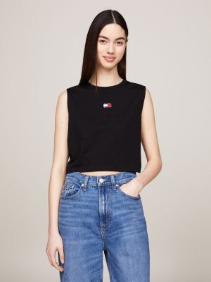 canotta squadrata con distintivo black da donne tommy jeans