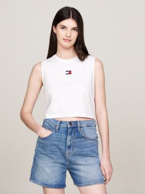 canotta squadrata con distintivo bianco da donne tommy jeans