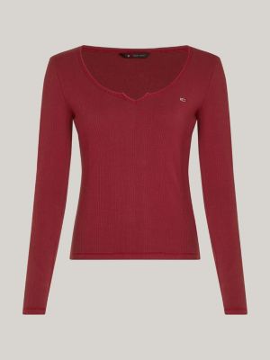 red slim fit long sleeve t-shirt for women tommy jeans