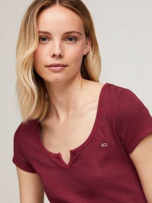 t-shirt crop tinta in capo rosso da donne tommy jeans