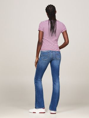 purple ribbed stripe slim fit henley t-shirt for women tommy jeans