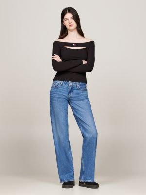 black badge off-the-shoulder cutout top for women tommy jeans