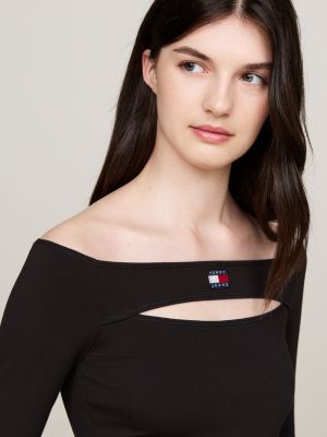 black badge off-the-shoulder cutout top for women tommy jeans