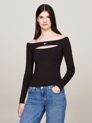 black badge off-the-shoulder cutout top for women tommy jeans