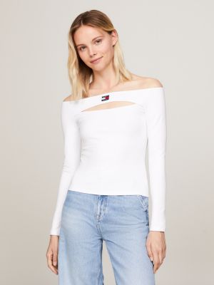 Shoulder cut top and jeans sale