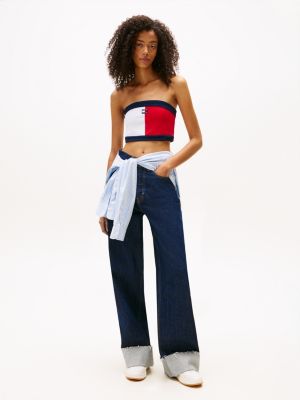 white badge cropped tube top for women tommy jeans