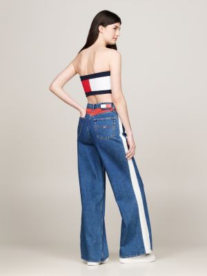 white badge cropped tube top for women tommy jeans