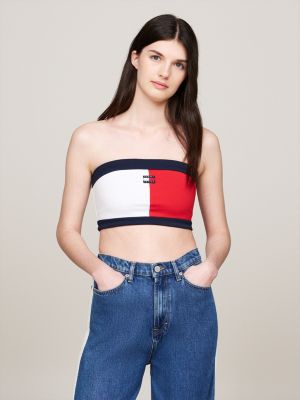 Badge Cropped Tube Top White Tommy Hilfiger