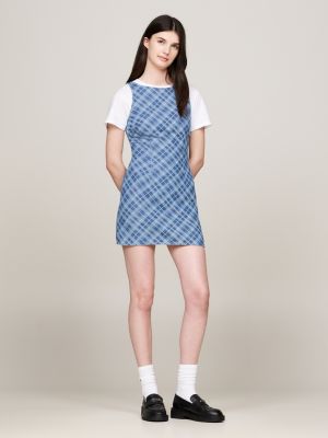 Tartan Check Chambray Mini Slip Dress Blue Tommy Hilfiger