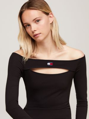 Off Shoulder Cutout Bodycon Mini Dress Black Tommy Hilfiger