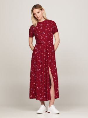 red slip dress mit bergblumen-print für damen - tommy jeans