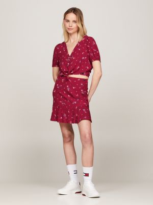 minigonna a strati con motivo floreale rosso da donne tommy jeans