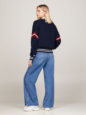 blue v-neck oversized letterman jumper for women tommy jeans