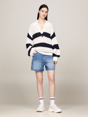 white relaxed badge rugby stripe jumper for women tommy jeans