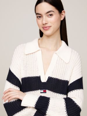 white relaxed badge rugby stripe jumper for women tommy jeans