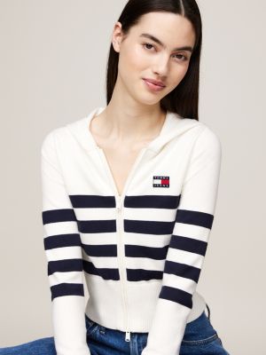 sudadera de corte slim con capucha y parche blanco de mujeres tommy jeans