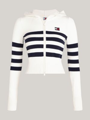 sudadera de corte slim con capucha y parche blanco de mujeres tommy jeans