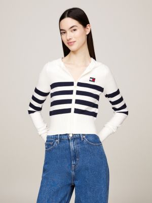 sudadera de corte slim con capucha y parche white de mujeres tommy jeans