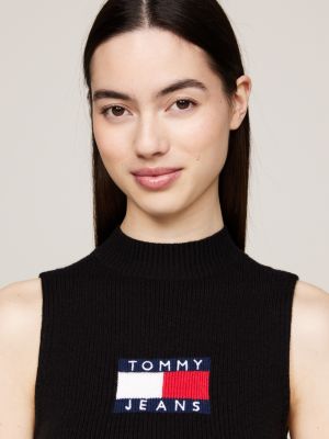 pullover smanicato con collo a lupetto nero da donne tommy jeans