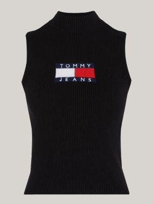 pullover smanicato con collo a lupetto nero da donne tommy jeans