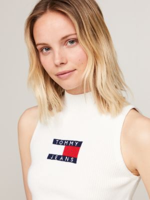 pullover smanicato con collo a lupetto bianco da donne tommy jeans