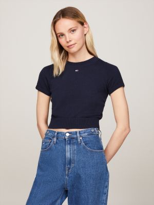 pullover crop a maniche corte blue da donne tommy jeans