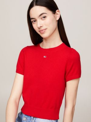 pullover crop a maniche corte rosso da donne tommy jeans