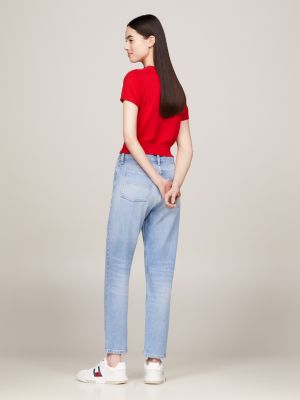 pullover crop a maniche corte rosso da donne tommy jeans