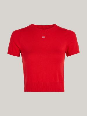 pullover crop a maniche corte rosso da donne tommy jeans