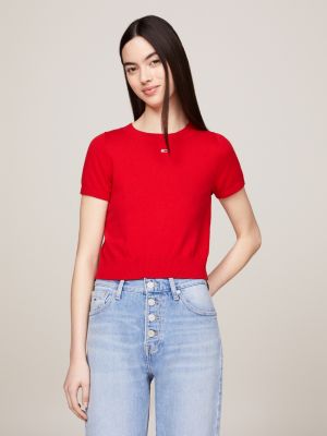 pullover crop a maniche corte red da donne tommy jeans