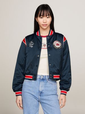blue tommy jeans international games bomberjacke aus satin für damen - tommy hilfiger