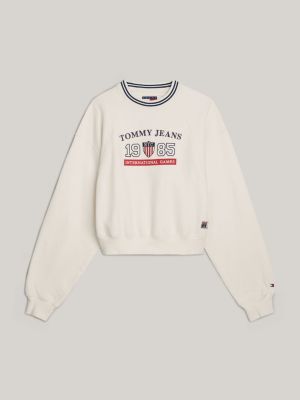 white tommy jeans international games cropped fit sweatshirt für damen - tommy hilfiger