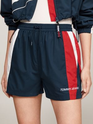 blue tommy jeans international games sweat-shorts in color block für damen - tommy hilfiger