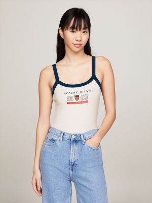 white tommy jeans international games logo-bodysuit für damen - tommy hilfiger