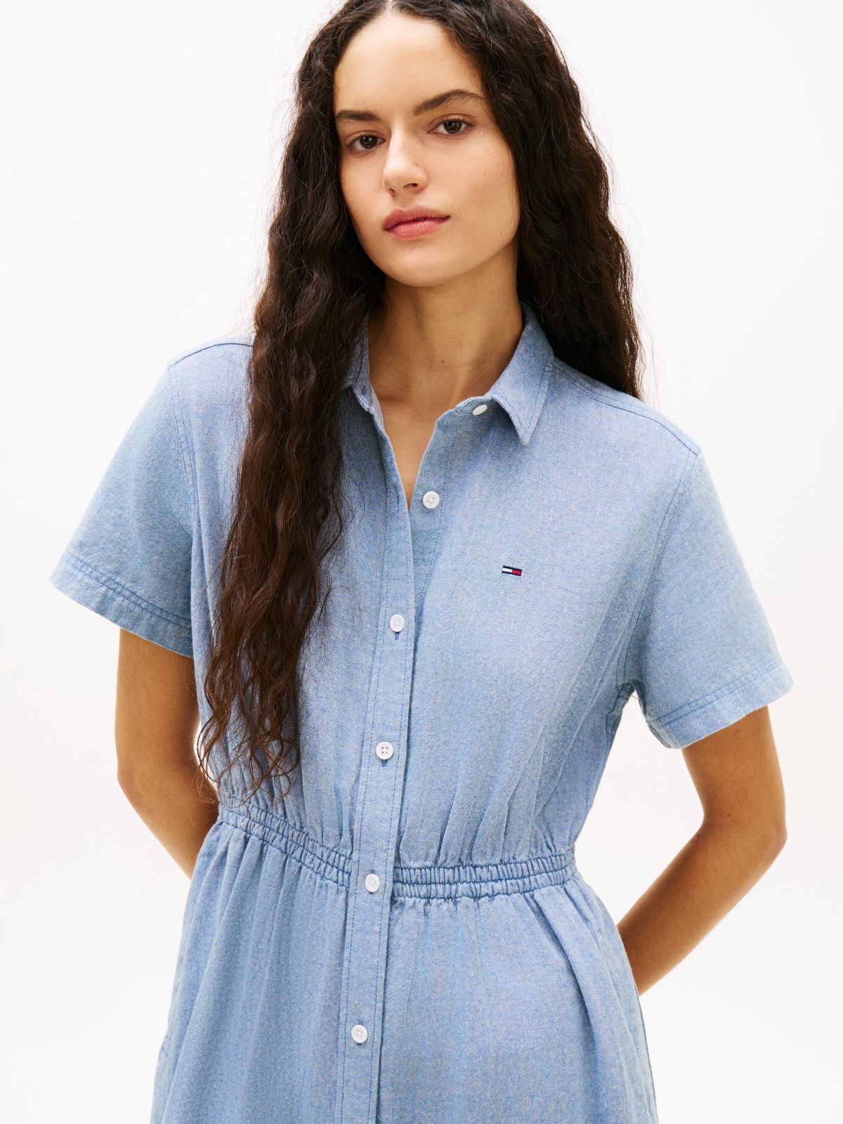 Relaxed Linen Blend Maxi Shirt Dress — Blue
