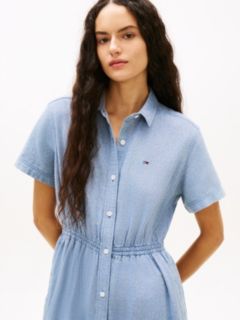 Relaxed Linen Blend Maxi Shirt Dress — Blue 2