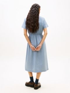 Relaxed Linen Blend Maxi Shirt Dress — Blue 4