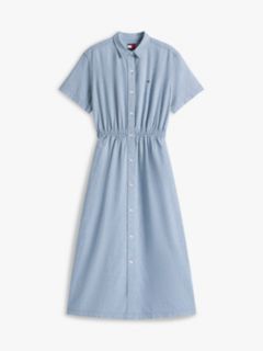 Relaxed Linen Blend Maxi Shirt Dress — Blue 5