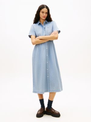 blue relaxed linen blend maxi shirt dress for women tommy jeans