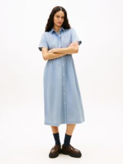 Relaxed Linen Blend Maxi Shirt Dress — Blue 1